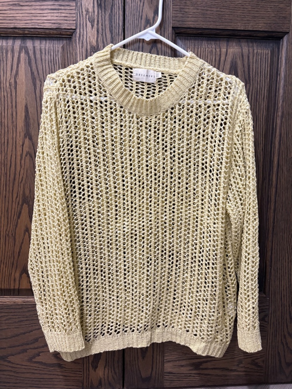 Dreamers Open-Knit Scoop Neck Sweater in Light Yellow